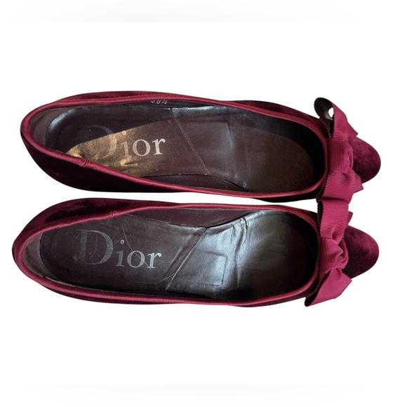 Dior Deep Red Velvet Women's Flats - Picture 1 of 6